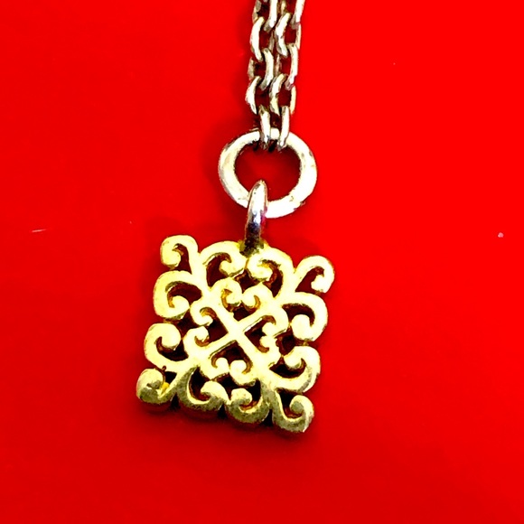 LOIS HILL Two Tone Sterling Silver Necklace Gold Plated Cut Out Scroll Pendant - Picture 3 of 10